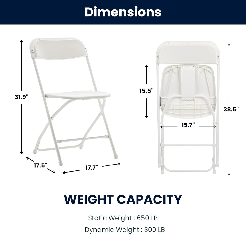 BTEXPERT Set of 5 Pack, White Plastic Folding Chair Steel Frame Commercial Hi...