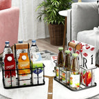 Metal Wine Bottle Carrier, 6 Bottle Wine Basket, Vintage Metal Bottle Holder with Wood Handle for Farmhouse Decorative Bar BBQ Picnic