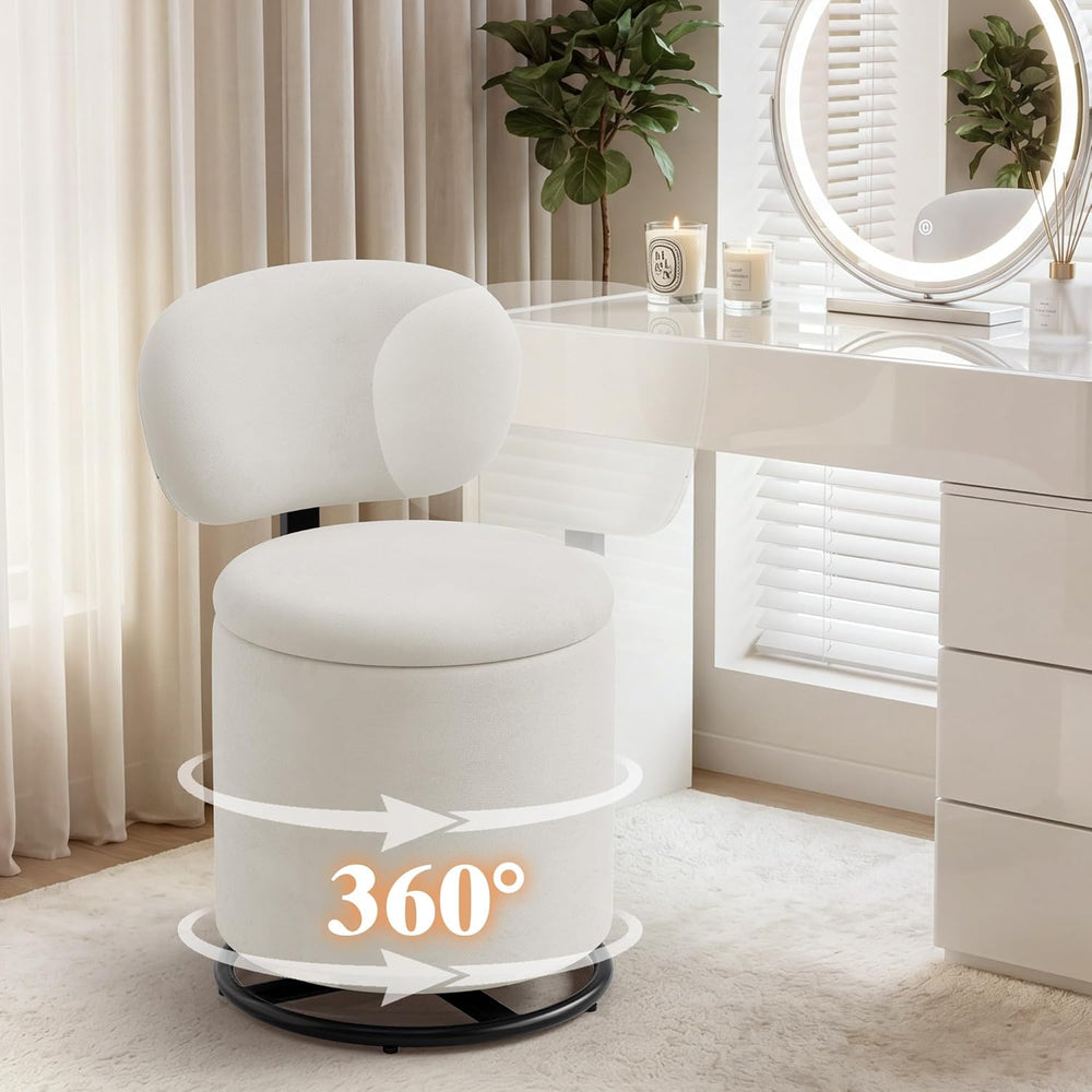 LIVELYGLOW Velvet Vanity Chair with Independent Backrest, 360° Swivel Makeup ...