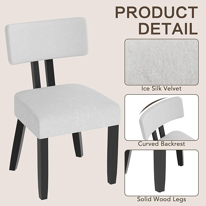 GOTMINSI Mid Century Modern Dining Chairs,Velvet Farmhouse Upholstered Kitchen Chairs, Accent Curved Backrest Dining Room Chairs with Hardwood Legs (Beige, 6PCS)