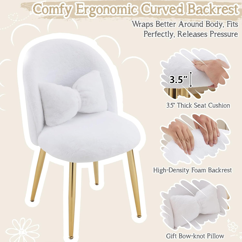 VINGLI Fluffy Girls Vanity Chair with Back & Pillow,Cute Small Cozy Desk ...