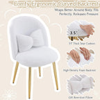 VINGLI Fluffy Girls Vanity Chair with Back & Pillow,Cute Small Cozy Desk Chair No Wheels,Comfy Makeup Ch with Ajustable Gold Legs,for Bedroom,Living Room,Small Space,White