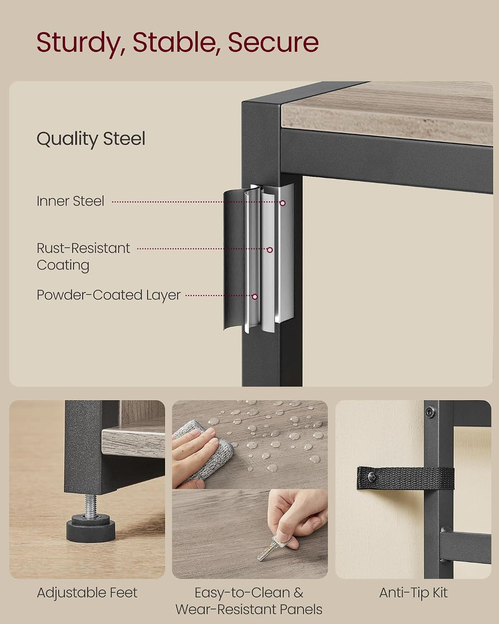 VASAGLE Hall Tree with Bench and Shoe Storage, Coat Rack with Shoe Bench, Entryway Furniture, Open Compartments, Industrial Style, Space Saving, Heather Greige and Ink Black UHSR432G01