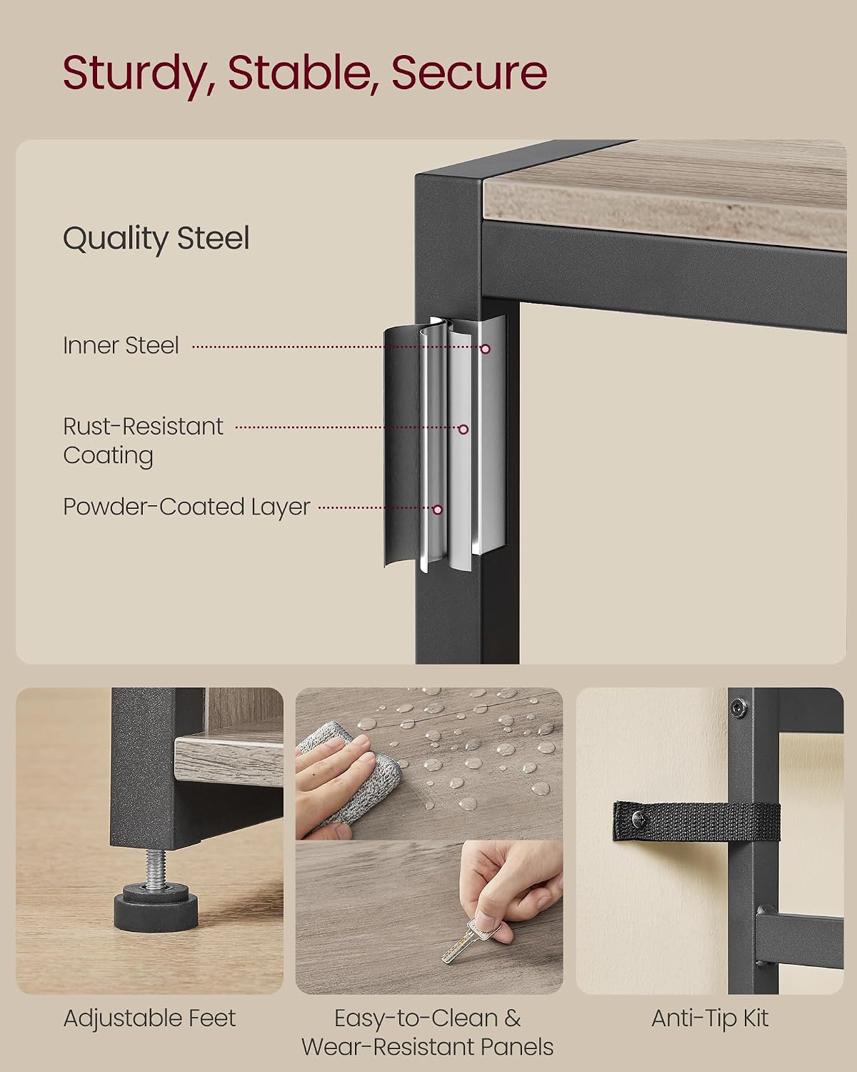 VASAGLE Hall Tree with Bench and Shoe Storage, Coat Rack with Shoe Bench, Entryway Furniture, Open Compartments, Industrial Style, Space Saving, Heather Greige and Ink Black UHSR432G01