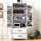 71" Farmhouse Kitchen Pantry Cabinet with 2 Large Drawers, Freestanding Cupboard Sideboard Storage Cabinet with 8 Door Shelves and Adjustable Shelves for Kitchen,Dining Room,Living Room,Laundry