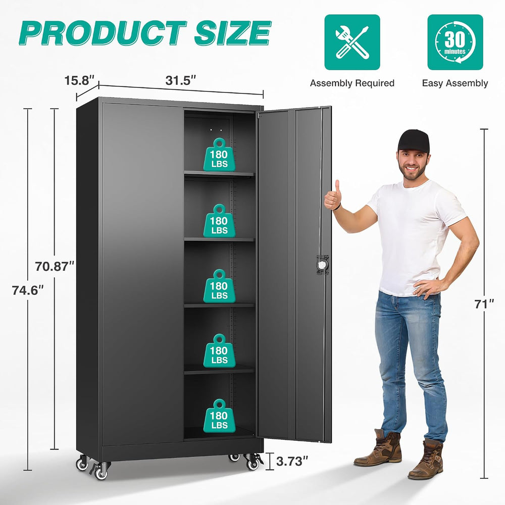 SISESOL Metal Storage Cabinet with Wheels,75 inch Tall Rolling Garage Storage...