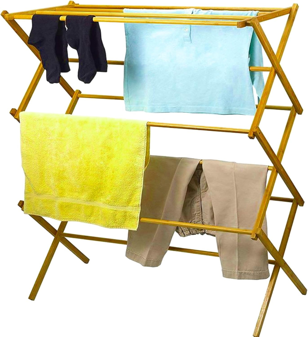 HOME IT Wooden Clothes Drying Rack for Laundry - Collapsible Folding Bamboo L...