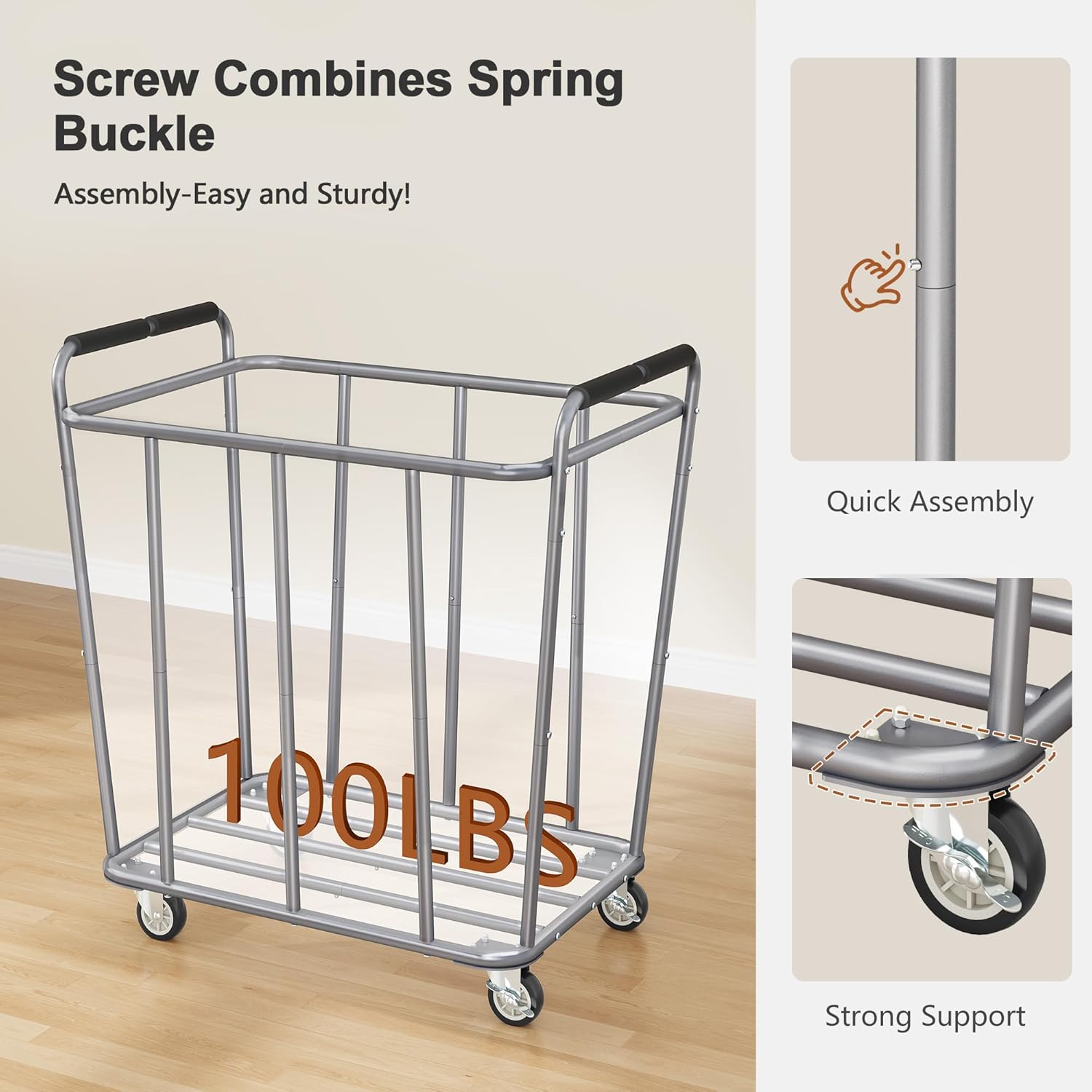 Hoctieon Large Laundry Cart with Wheels, 400L Heavy Duty Laundry Basket Organizer, Rolling Hamper Sorter for Clothes Storage, Industrial Dirty Clothes Hamper for Home & Hotel, Gray