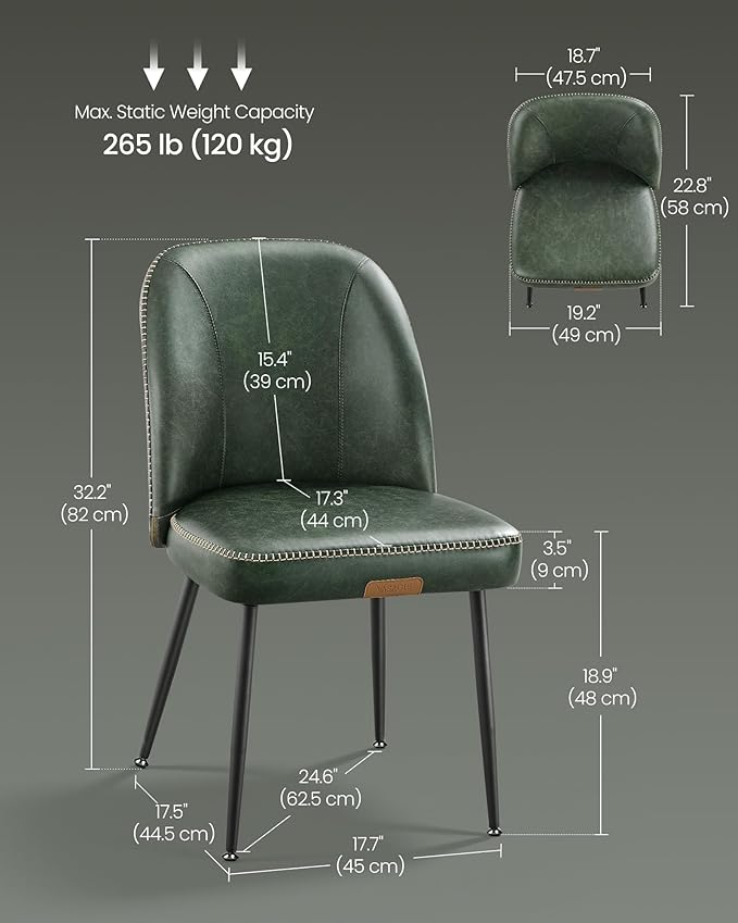 VASAGLE EKHO Collection - Dining Chairs Set of 6, Upholstered Kitchen Chairs, Comfortable Seat, Synthetic Leather with Stitching, Mid-Century Modern, Easy Assembly, with Storage Pocket, Forest Green