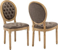 French Country Dining Chairs Set of 2, Tan & Taupe Tufted Upholstered Kitchen & Dining Room Chairs, Faux Leather, Wood Legs, Sillas De Comedor (PU, Brown, 2Pcs)