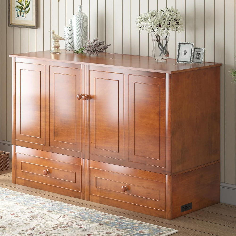 BALUS Murphy Bed, Queen Cabinet Bed, Modern Adults Guest Room Murphy Chest Cu...