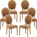 French Country Dining Chairs Set, Caramel Kitchen & Dining Room Chairs, Faux Leather, Tufted Upholstered, Wood Legs, Sillas De Comedor (PU, Amber, 6Pcs)