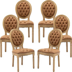 French Country Dining Chairs Set, Caramel Kitchen & Dining Room Chairs, Faux Leather, Tufted Upholstered, Wood Legs, Sillas De Comedor (PU, Amber, 6Pcs)