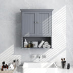 Tangkula Bathroom Wall Cabinet, Wooden Hanging Cabinet with Doors & Shelves, Multipurpose Storage Cabinet for Restroom Kitchen Living Room, Wall Mounted Bathroom Medicine Cabinet (Grey)