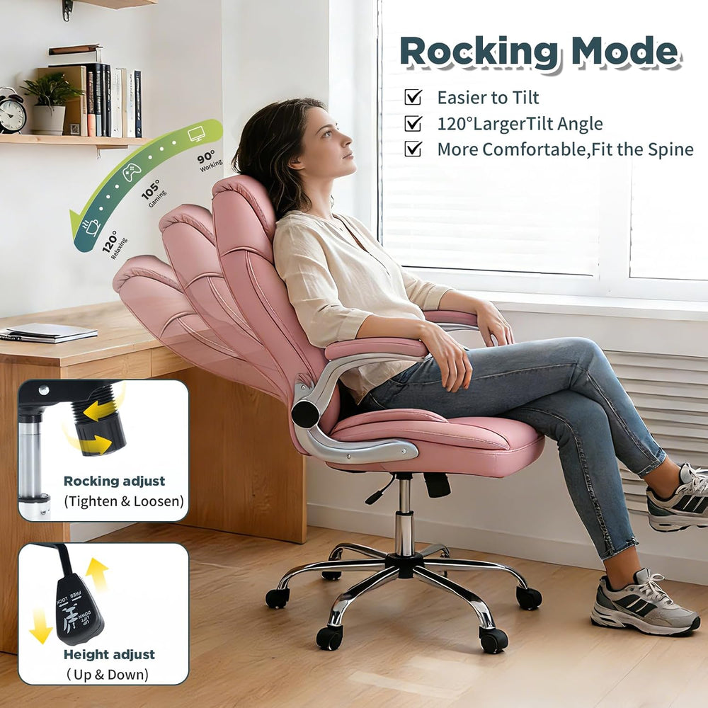 Plus Size Criss Cross Wide Comfy Office Desk Chair with Back Support, Pink | ...