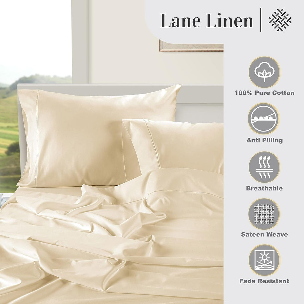 LANE LINEN Queen Ivory Pillow Cases Set of 2 100% Egyptian Cotton 1000 Thread Count Sateen Perfect for Home Hotels & Hospital Use Standard Size