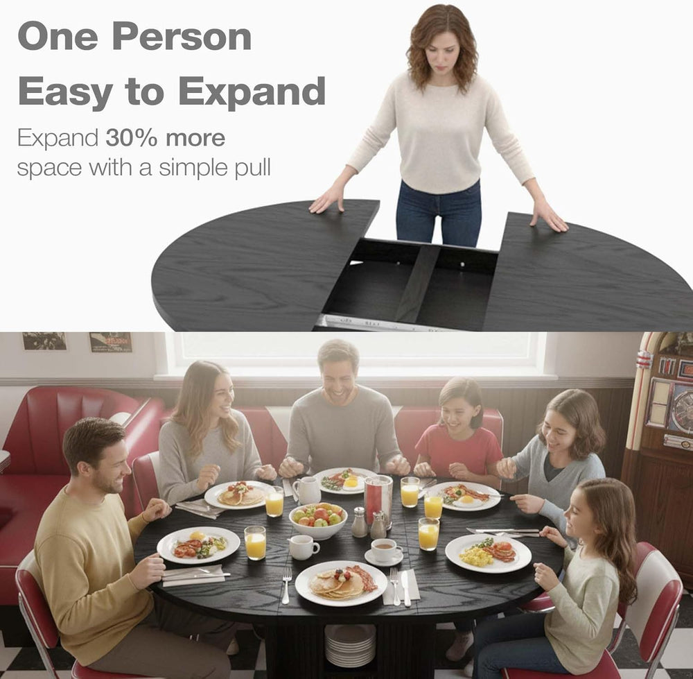 43.3''–59'' Extendable Round Dining Table for 4–8, Modern Woo...