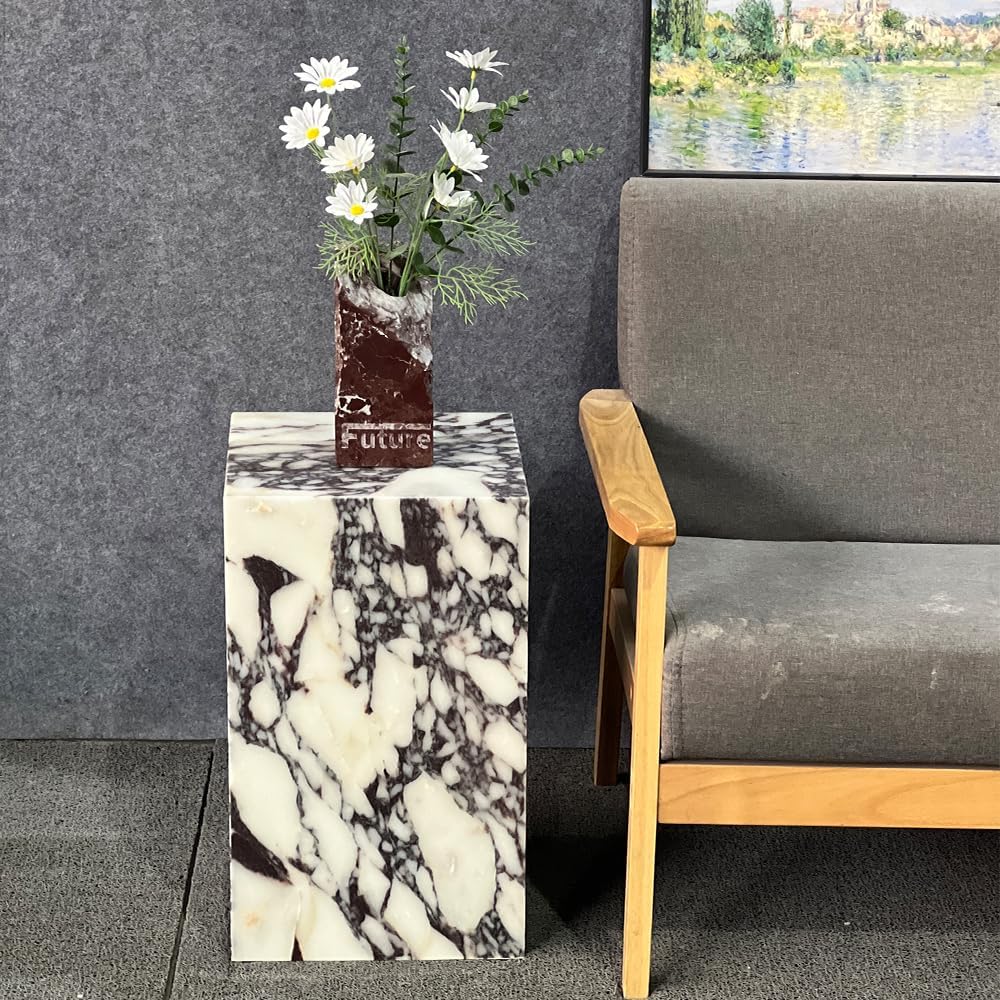 Luxury Marble Side Table,Square End Table for Modern Sofa and Bed, Living Roo...