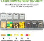 4 Pack Weekly Pill Organizer, 7 Days Pill Case Travel Daily Pill Box Portable Medicine Organizer and Planner with Compartment for Vitamins, Fish Oil, Supplements and Medication (4 Colors)