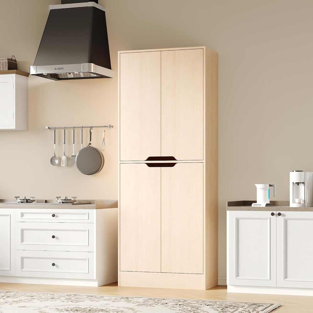 Housoul 71" Tall Kitchen Pantry Cabinet with 4 Doors, Oak | Pantry Stora...