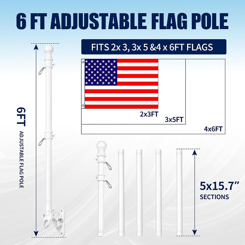 6FT White Flag Pole for Outside House, Flag Not Included