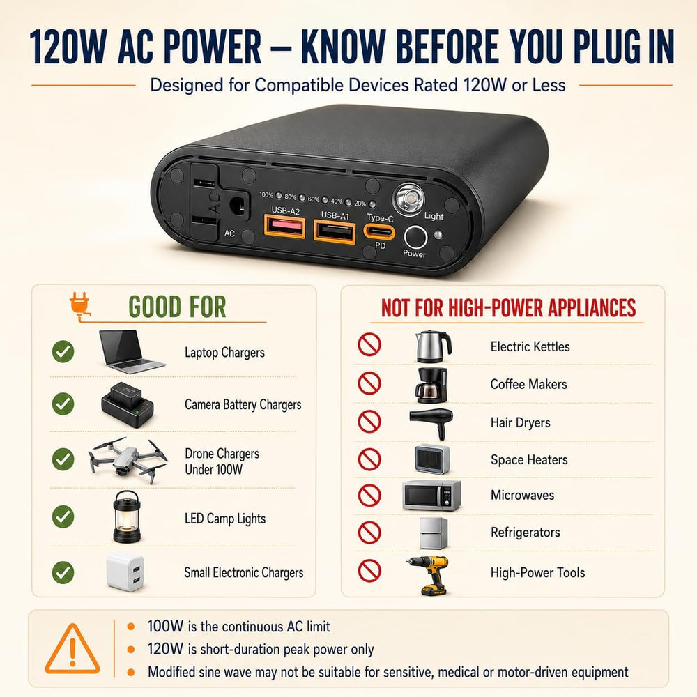 ZEALOTT Portable Power Bank with AC Outlet, 120W Peak AC power
