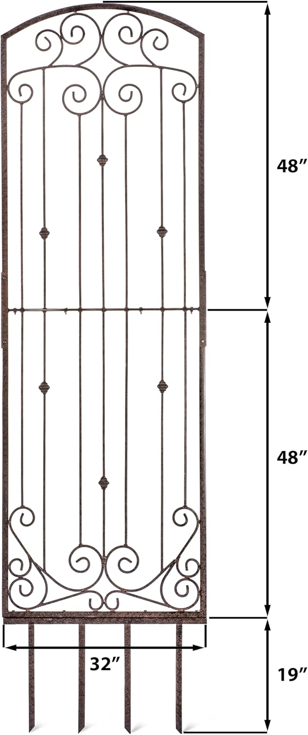 H Potter Premium 8-Foot Iron Garden Trellis - Heavy Duty Plant Support for Cl...