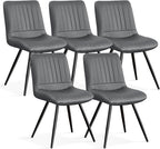 Dining Chairs Set of 5, Modern Dining Chairs with Thick Cushions, PU Leather Upholstered Kitchen Dining Room Chairs with Metal Legs for Dining Living Room (Dark Grey)