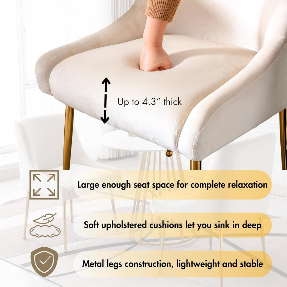 Hyfirm Modern White Dining Room Chairs Set of 2, Upholstered Velvet Dining Ch...