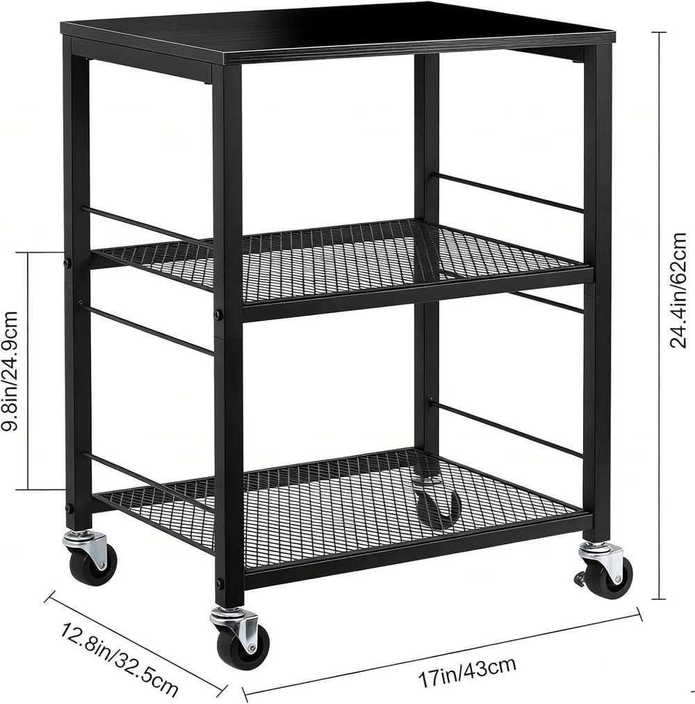 MOOACE 3 Tier End Table with Wheel, Rolling Storage Shelf Side Table Nightsta...