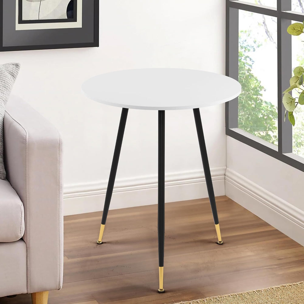 NOBPEINT Round Modern Wooden Side Table, 28 Inches End Table with 3 Metal Leg...