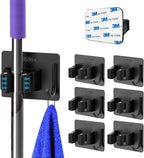 Mop and Broom Holder Wall Mount Stainless Steel Broom Mop Hanger Wall Mounted Garden Tool Rack Organizer for Closet Garage Laundry Room Kitchen Decor (Black) (6)