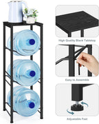 OYEAL Water Bottle Holder Organizer 5 Gallon Water Jug Stand with Shelves, 3-Tier Water Bottle Dispenser Stand for Kitchen Living Room Office, Black