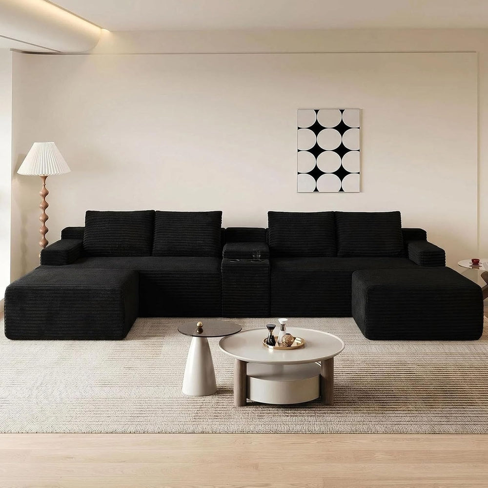 GNIXUU 140.6" Black Cloud Sectional Couches for Living Room | 2 Cup Hold...