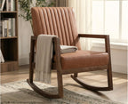 Leather Modern Rocking Chair Mid Century Armchair Upholstered Arm Chair with Padded Seat/Wood Frame, Comfy Rocker for Living Room/Bedroom, Retro Brown PU