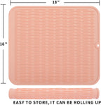 Silicone Dish Drying Mat for Multiple Usage,Easy clean,Eco-friendly,Heat-resistant Silicone Mat for Kitchen Counter or Sink,Refrigerator or Drawer Liner Pink XL 18 inches x 16 inches