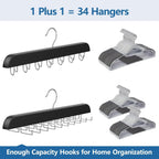 2 Pack Tie Rack & Belt Hanger 2 in 1 Tie Hanger Space Saving Max 42 Belts& 60 Ties Capacity for Closet Organizers and Storage, Sturdy Wood Belt & Tie Collection Organizer