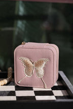 S.Leaf Travel Jewelry Organizer Boxes for Women Small Portable Necklace Earrings Bracelet Rings Travel Case Best Friend Birthday Gifts for Women Trendy (Butterfly_Pink_Gold)
