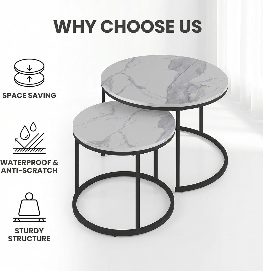 Living Room Side Table, Round Coffee Tables for Living Room, Modern Nesting D...