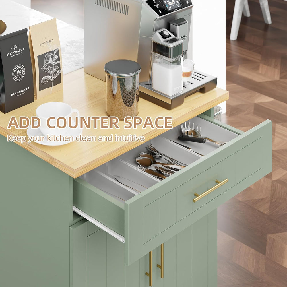 Shintenchi Kitchen Island cart with Storage, Portable Bar Cabinet on Wheels, ...
