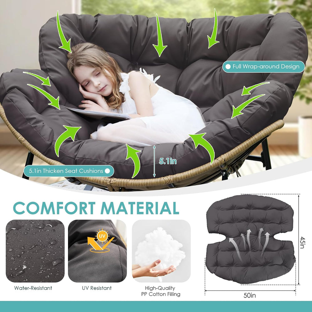 RADIATA Outdoor Papasan Rocking Chair with Cushion, Oversized Patio Lounge Ro...