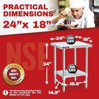 DuraSteel 24x18 Stainless Steel Work Table - NSF Commercial Prep Metal Table - Outdoor Pizza Oven Stand w/Under Shelf - Kitchen Island Laundry Utility Garage Microwave Stand Large Rolling Storage Cart