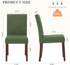Upholstered Parsons Dining Chairs Set of 2, Modern Dining Room Chairs with Back, Fabric Kitchen Side Chairs with Wood Legs for Dinner Farmhouse Restaurant, Green