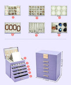 BOOVO Jewelry Box with Necklace Hanger – 6 layer Jewelry Organizer for Women with 5 Drawers, Large Jewelry Storage Boxes –Jewelry Organizers and Storage for Earrings, Necklaces (Purple, 6 layer)