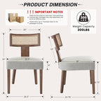 HNY Mid Century Modern Rattan Dining Chairs Set of 2, Farmhouse PU Leather Upholstered Accent Chair Curved Backrest Kitchen Chairs, with Hardwood Frame, Grey