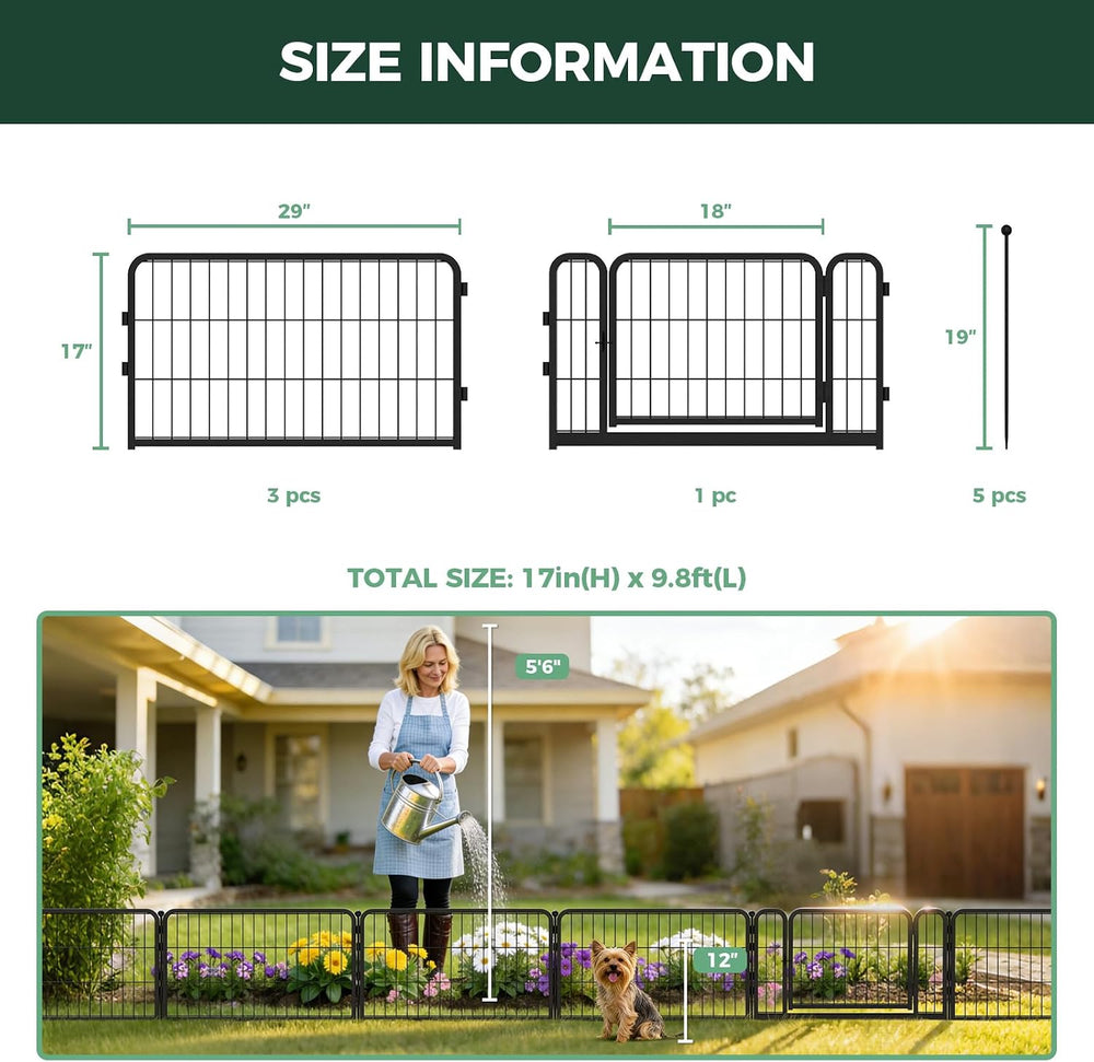 FXW No Dig Garden Fence, Outdoor for Yard, 17in(H) x 9.8ft(L), 4 Panels