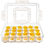 Deviled Egg Containers with Lid and Handle, Durable Clear Plastic Deviled Egg Carrier Storage 24 Eggs, Stackable Egg Holder for Fridge, Portable Tray Platter for Party & Picnics-1 Pack White