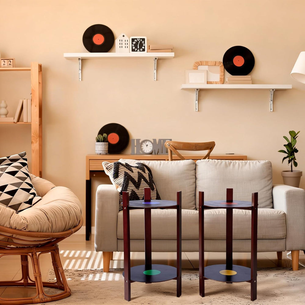 Thyle 2 Pack Record Player Stand Retro 2-Tier End Table Small Sofa Coffee Sid...