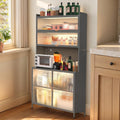 Anwick 73'' Tall Kitchen Pantry Storage Cabinet, Modern Buffet Cabinet with Hutch, BuffetCabinet with Microwave Stand, Kitchen Hutch for Living Room, Dining Room (Grey)