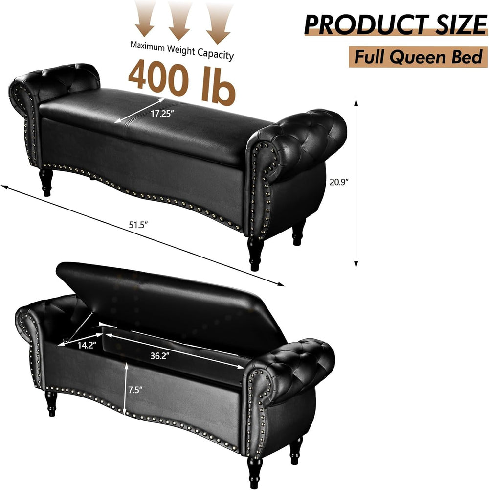 ZZW Storage Ottoman Bench, 51" Length Upholstered End of Bed Storage Ben...